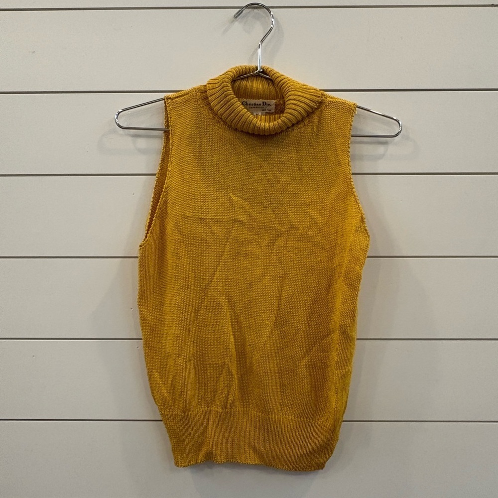 Vintage Christian Dior Mustard Sleeveless Turtleneck Sweater - Picture 1 of 5